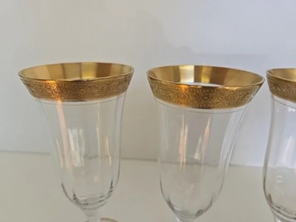 Champagne Flute Gold Rim Tiffin Franciscan Vintage Ramble Rose Valencia - 4